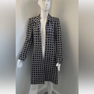 St John timeless luxury wool knit houndstooth print coat